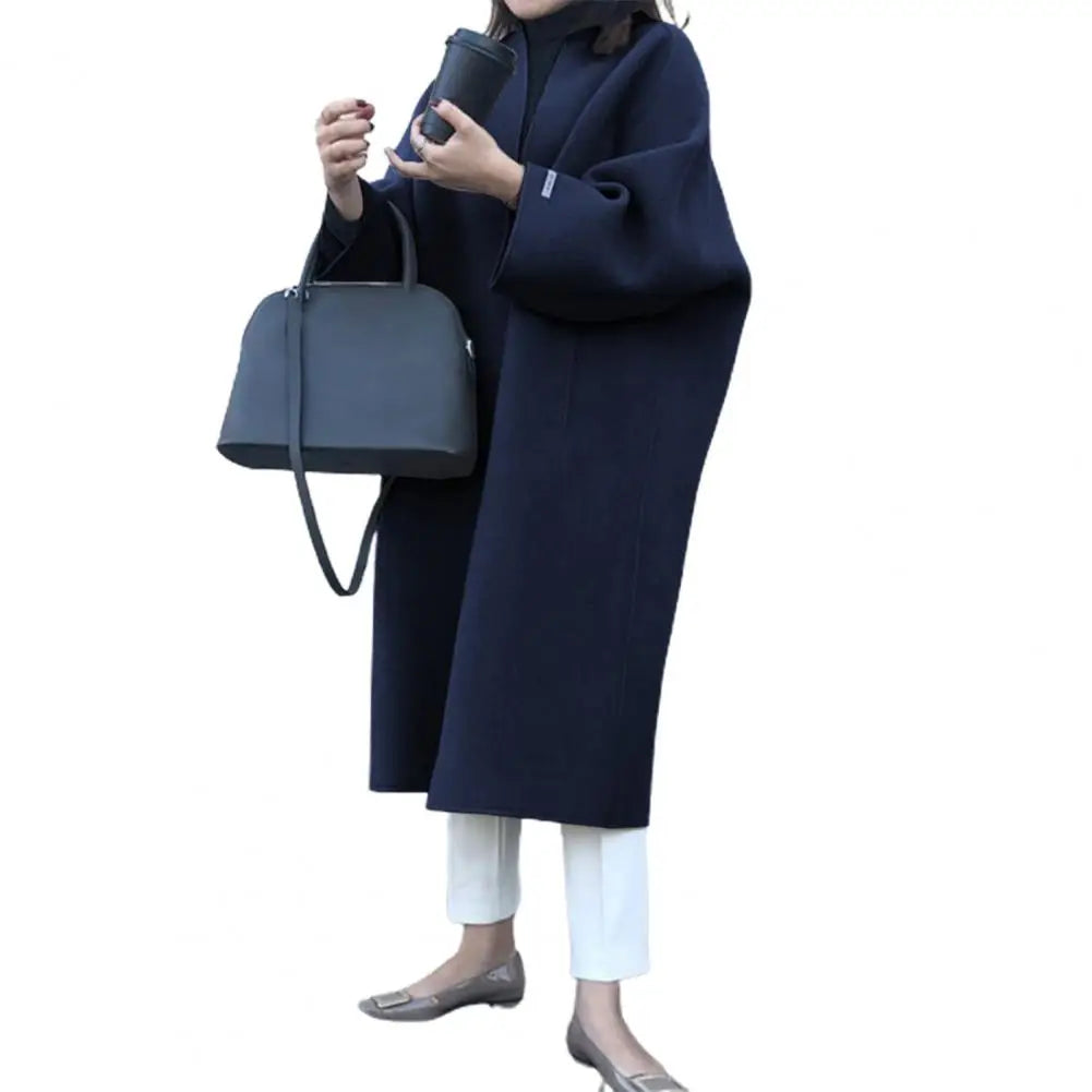 Woolen Cardigan Solid Color Long Overcoat