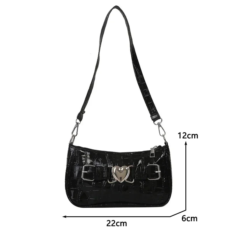 Y2K Peach Heart Leather Shoulder Bag