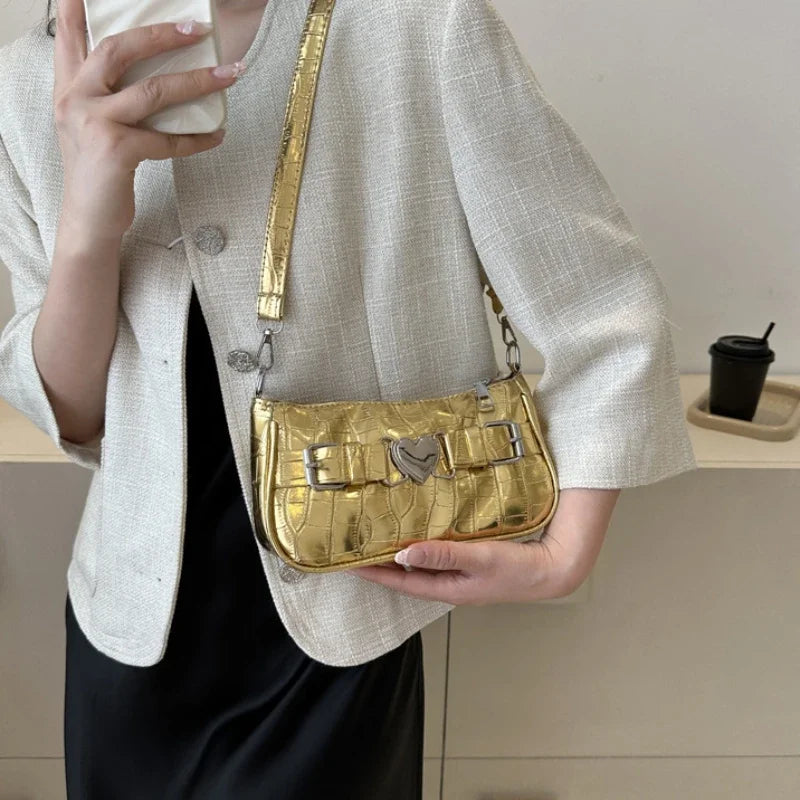 Y2K Peach Heart Leather Shoulder Bag