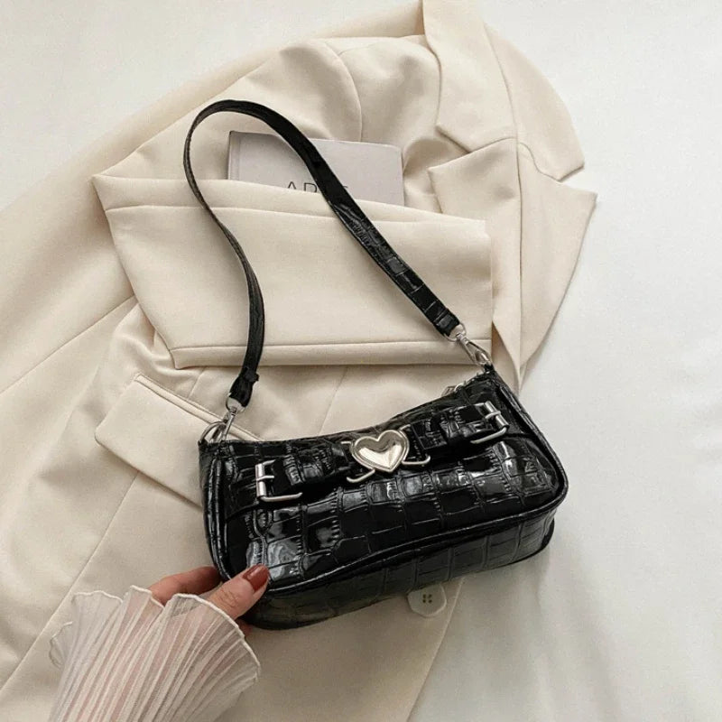 Y2K Peach Heart Leather Shoulder Bag