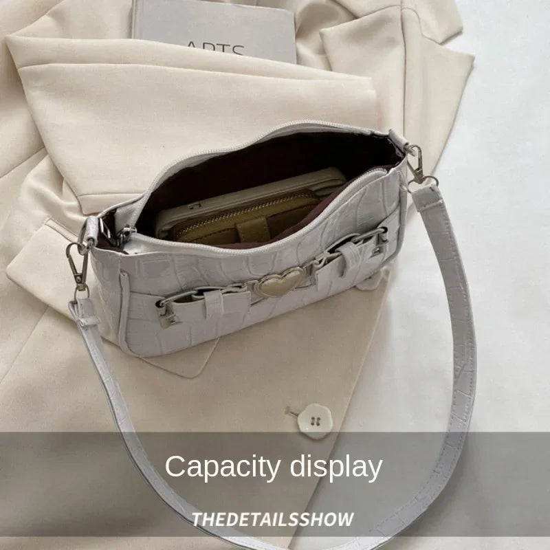 Y2K Peach Heart Leather Shoulder Bag