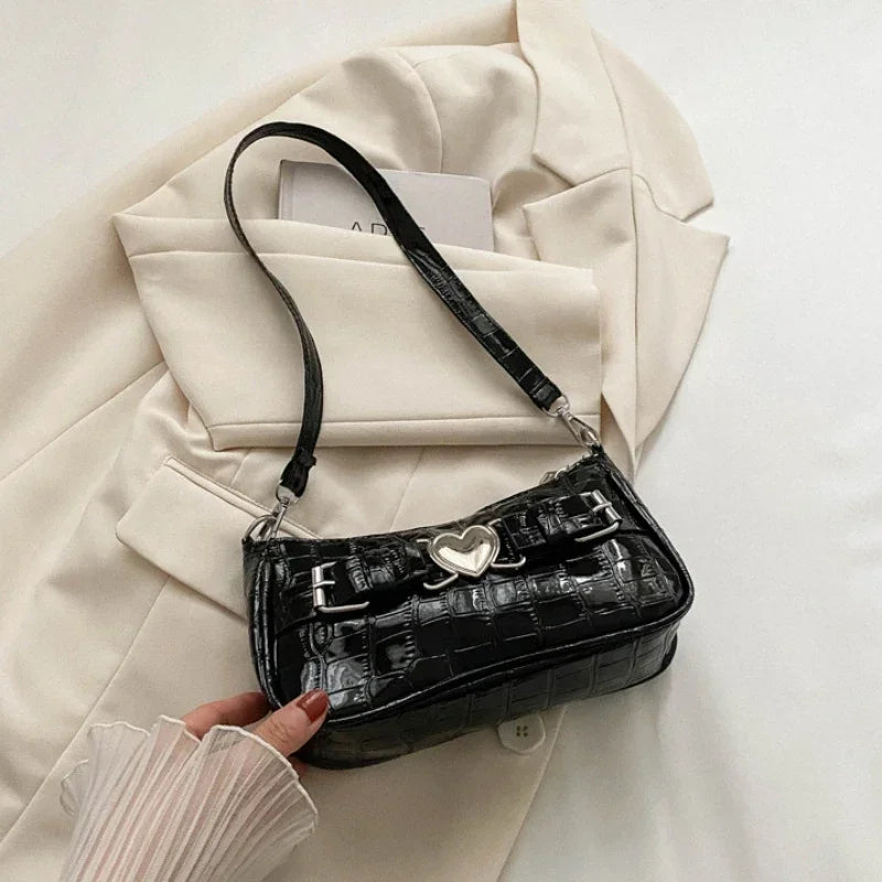 Y2K Peach Heart Leather Shoulder Bag