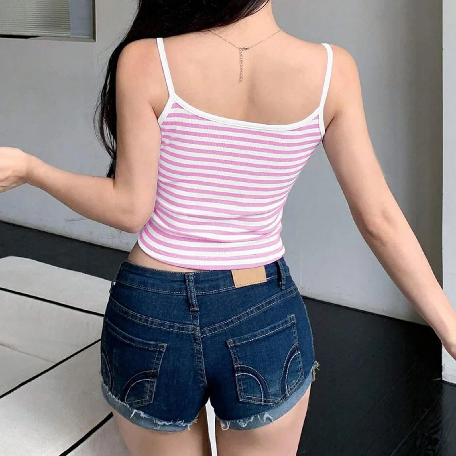 Solid Striped Slim Crop Top
