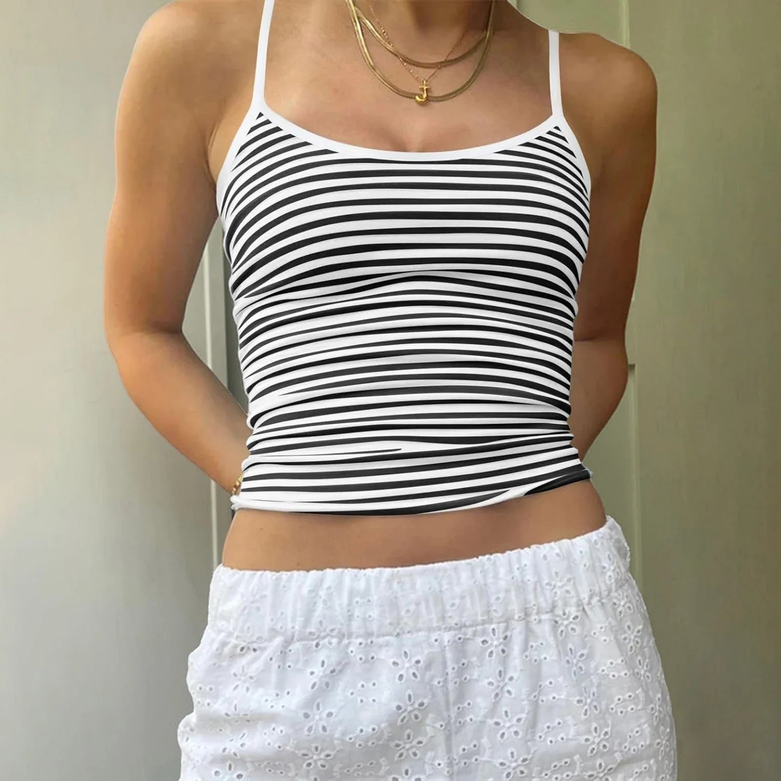 Solid Striped Slim Crop Top