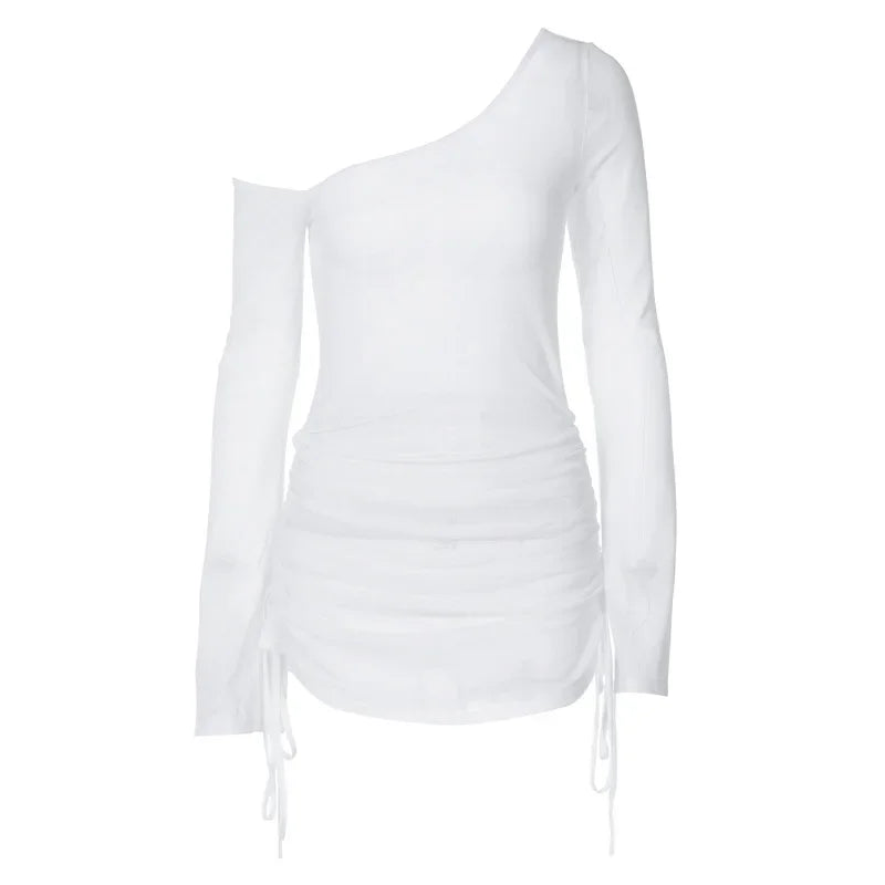 Sheer Knit Halter Cold-Shoulder Ruched Bodycon Mini Dress 4