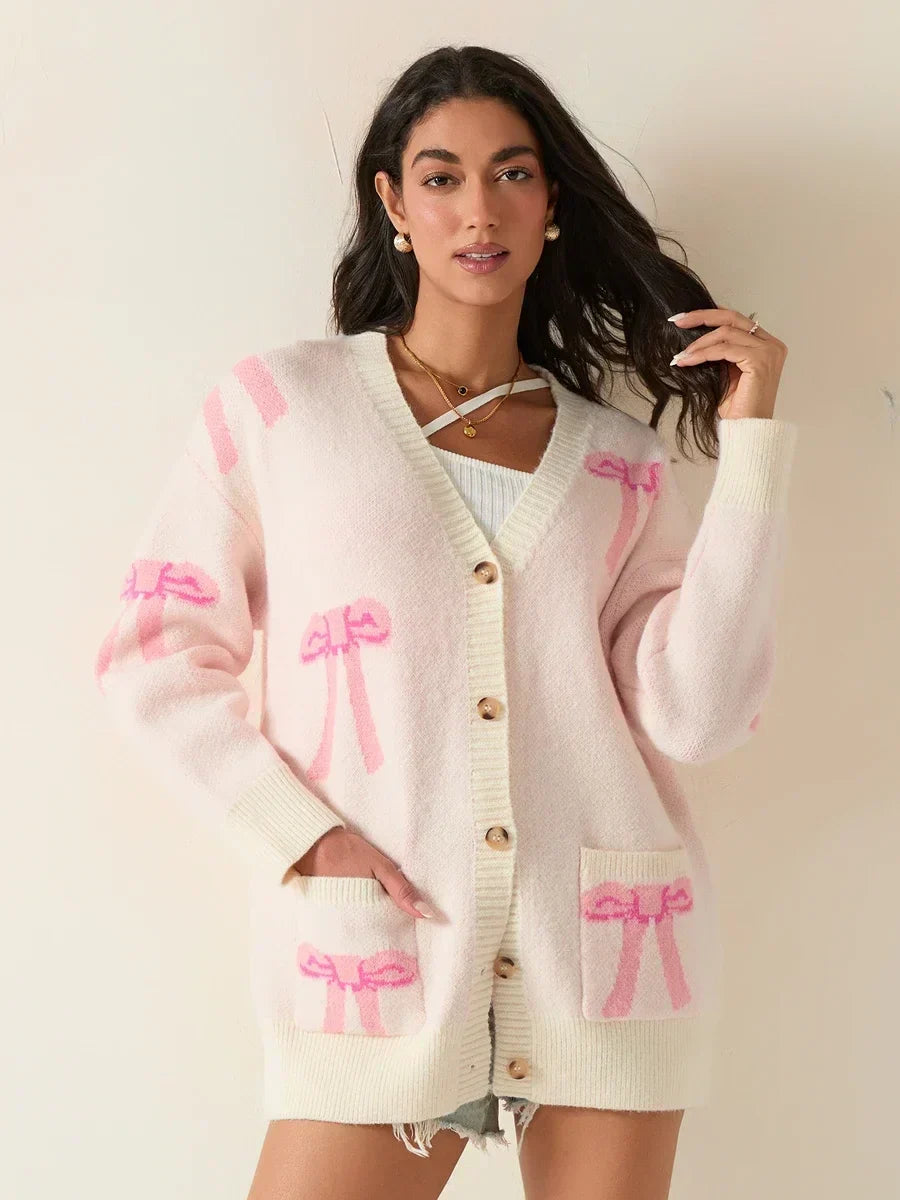 Bow Print Button Cardigan 2