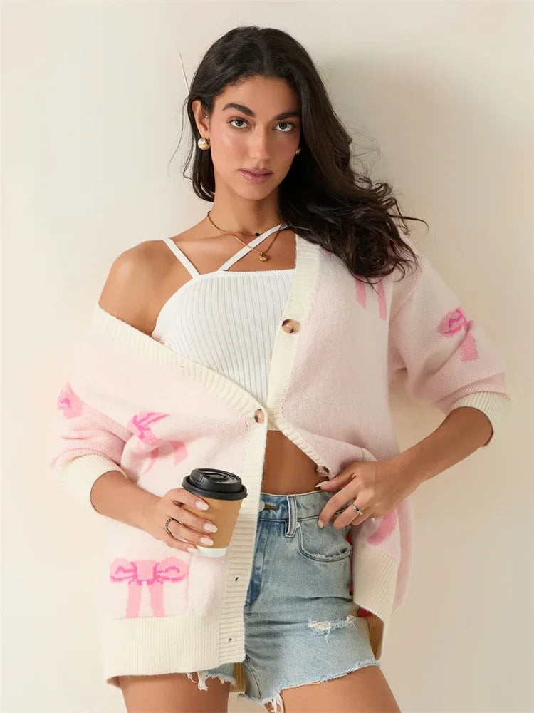 Bow Print Button Cardigan 3