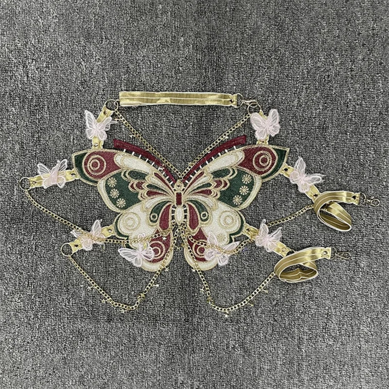 Butterfly Embroidered Crystal Chain Backless Crop Top