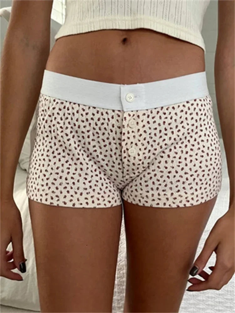 Solid Heart Print Elastic Short