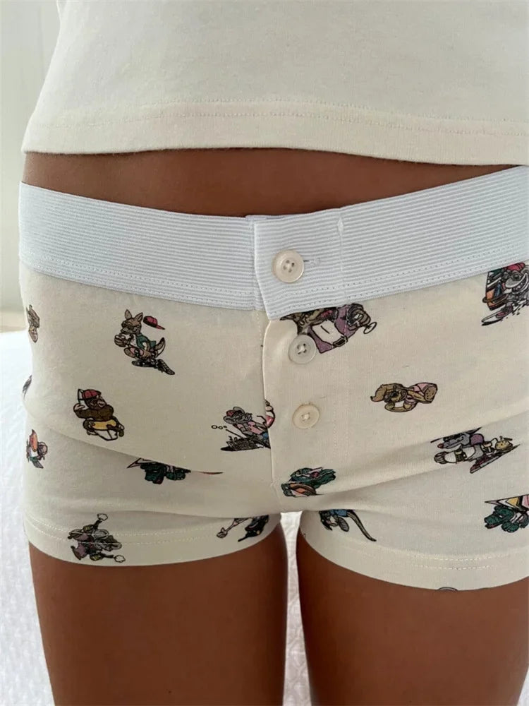 Solid Heart Print Elastic Short