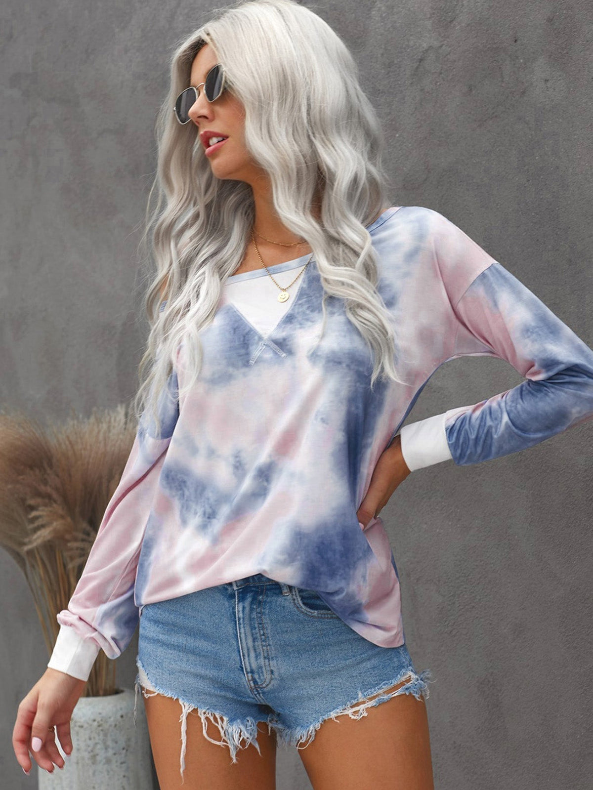 KittenAlarm - Women's Casual Tie-Dyed Long Sleeve Sweater Patchwork Shirt