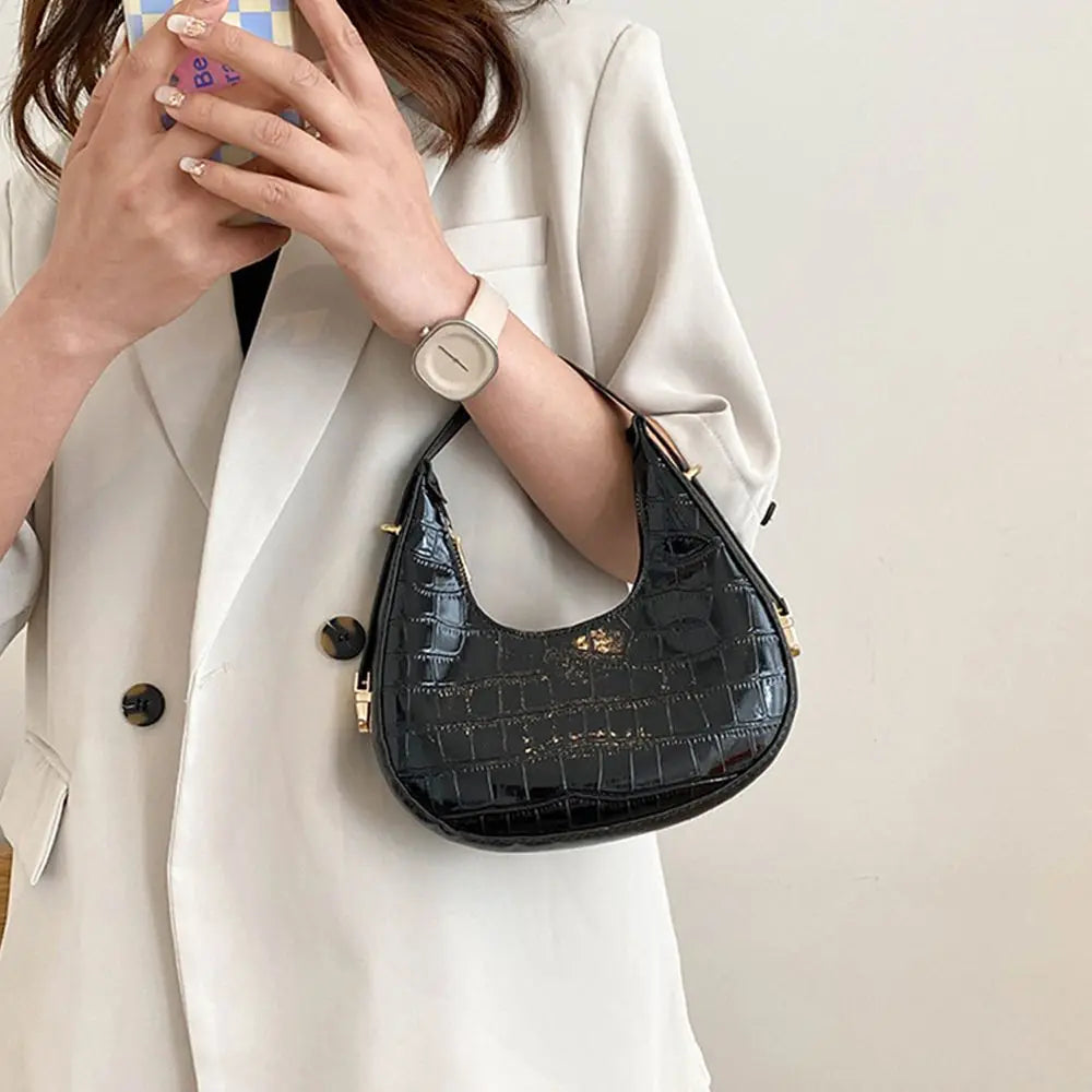 Crocodile Grain Simple PU Leather Shoulder Handbag