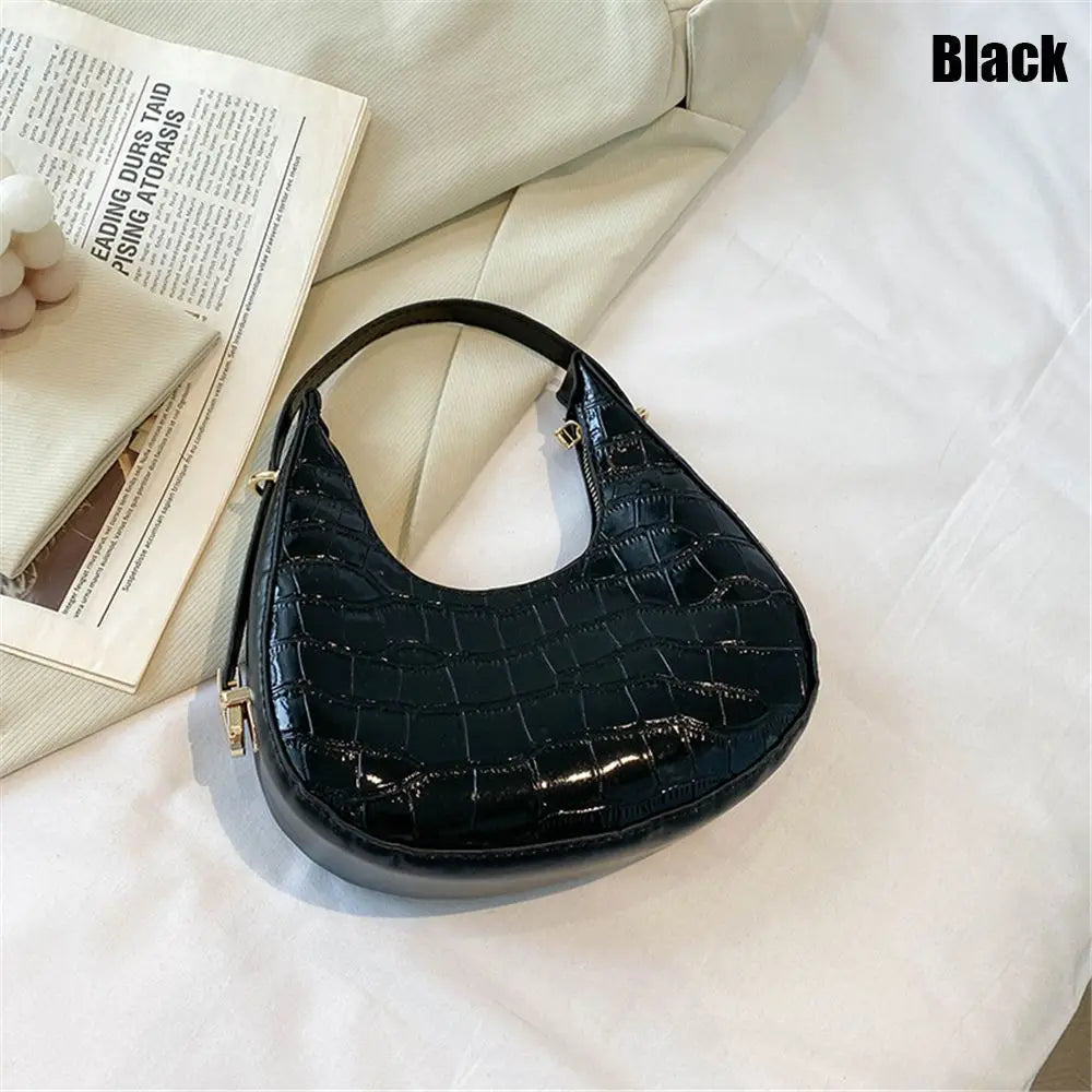 Crocodile Grain Simple PU Leather Shoulder Handbag