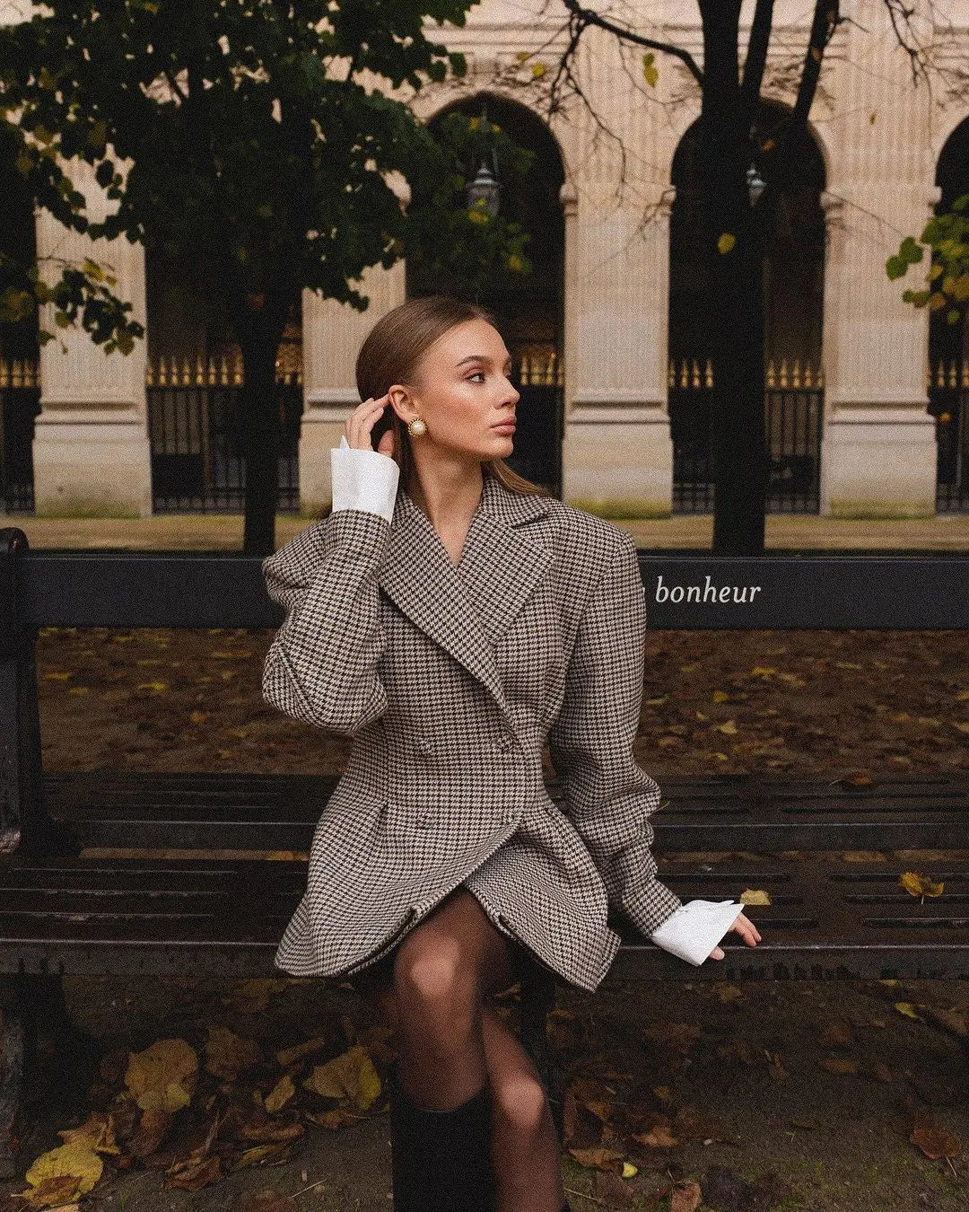 Elegant Plaid Printed Lapel Coat