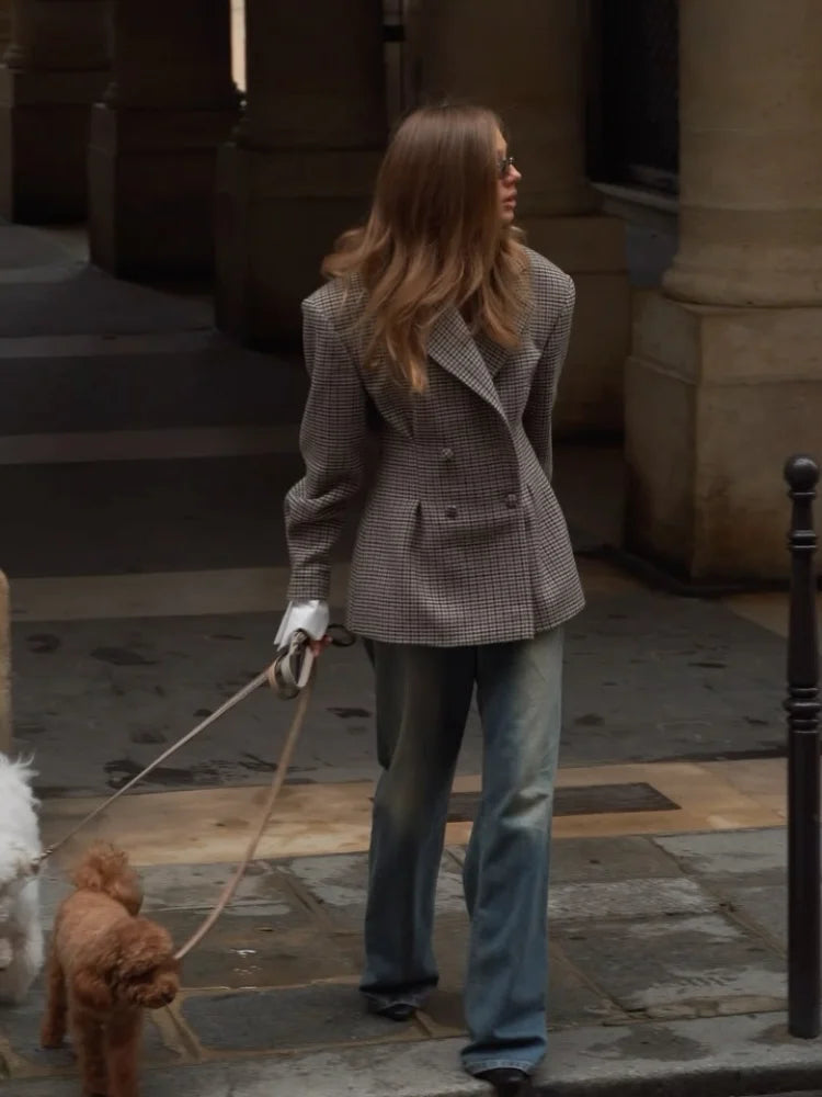 Elegant Plaid Printed Lapel Coat