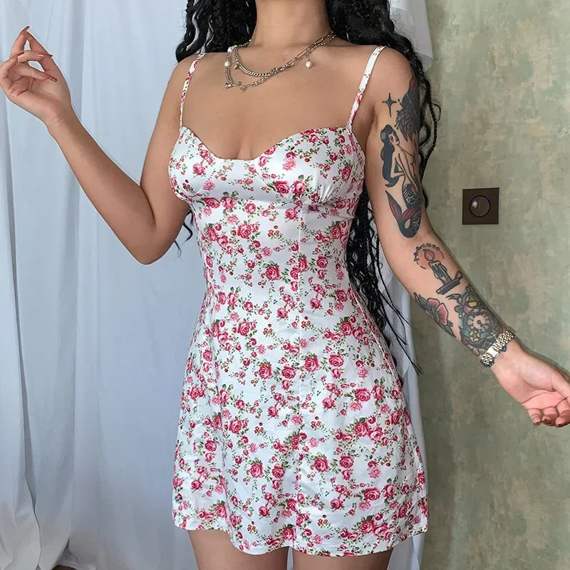 Floral Print Sweetheart Spaghetti Strap Bodycon Mini Dress