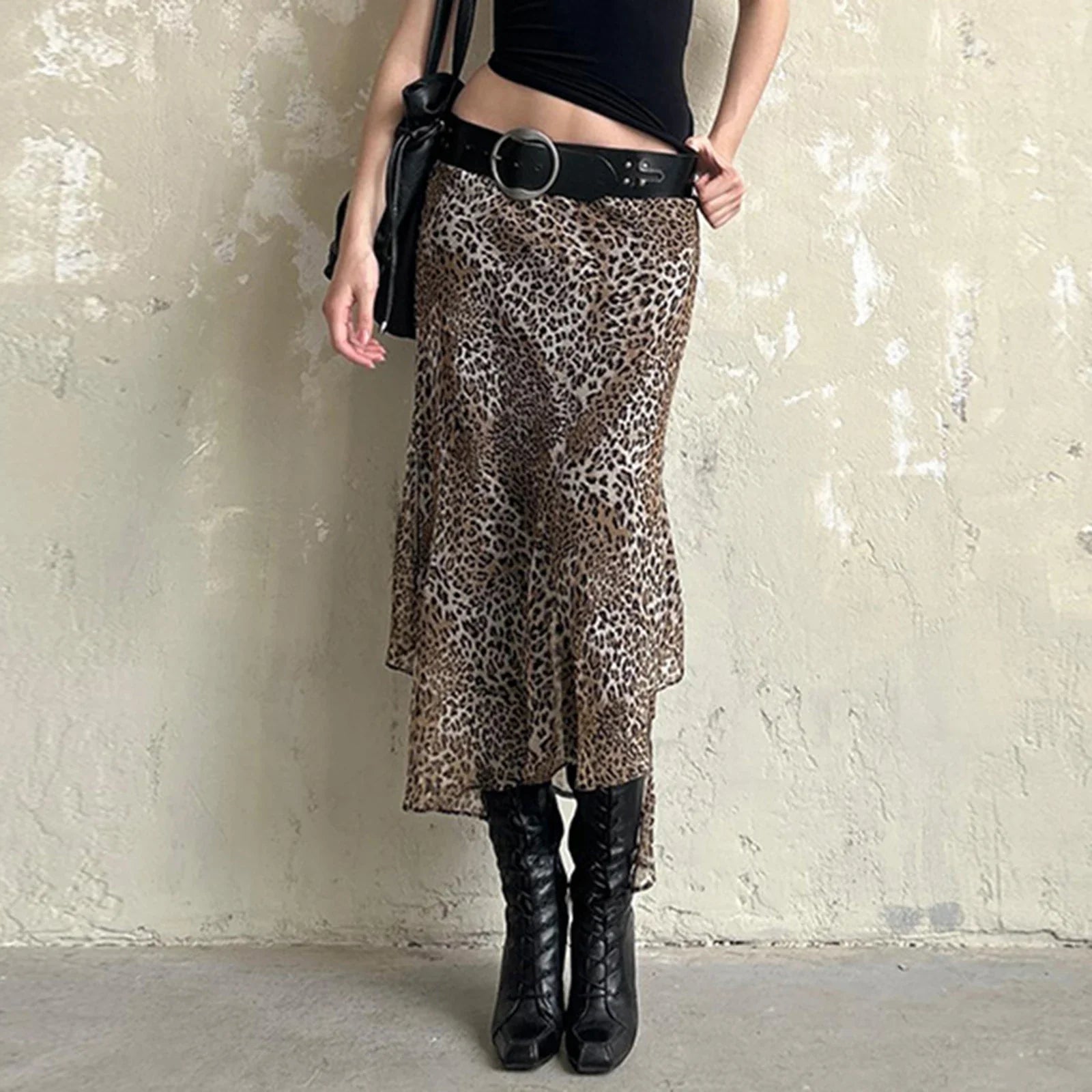 Leopard Print Irregular Hem Skirt