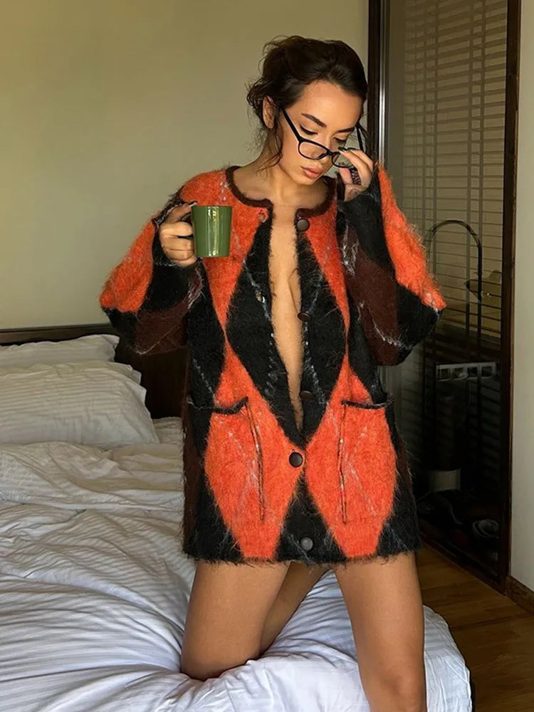 Mohair Contrast Pocket Loose Cardigan