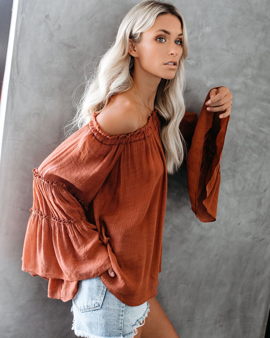 Women's Flare Sleeve Boat Neck Off Shoulder Blouse Summer Women Long Sleeve Top Casual Tops - Fashionpara
