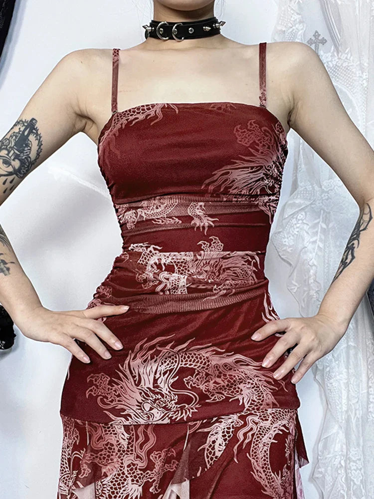 Uneven Suspenders Sleek Midi Dress