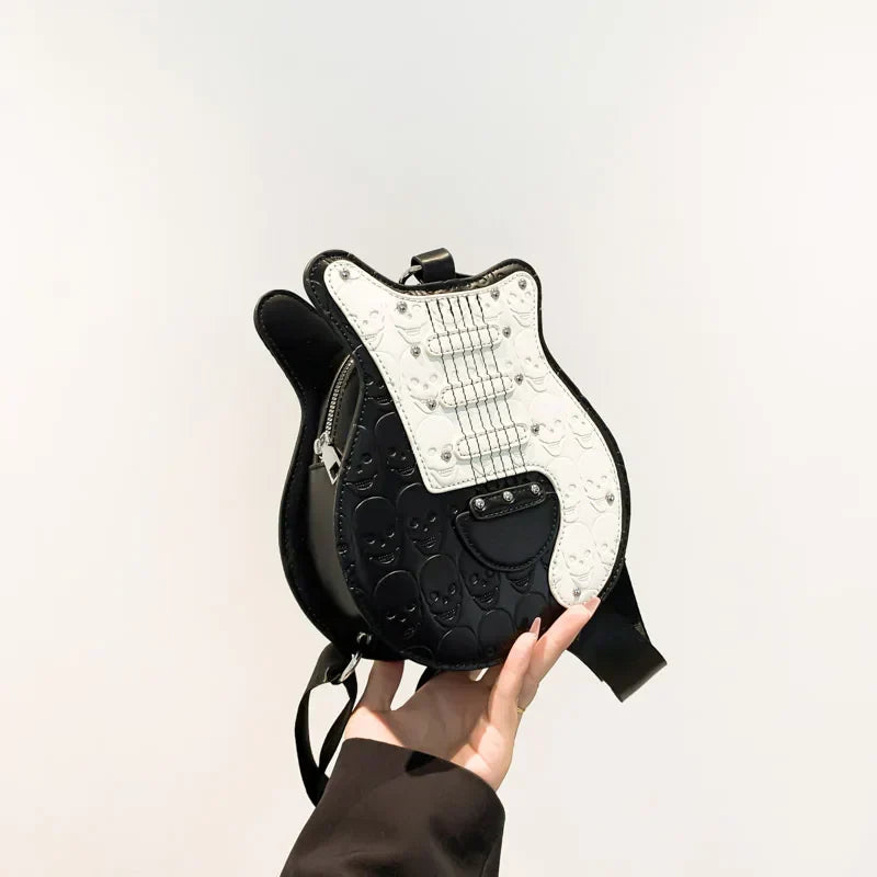 Guitar Shape 2024 Trend Halloween Party Gothic Crossbody Sling Shoulder Bag Black / (20Cm