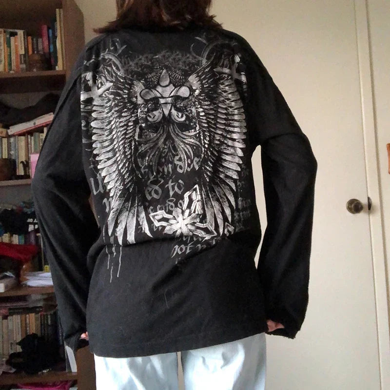 Grunge Oversized Black Vintage Gothic Loose Style Hoodie - Fashionpara