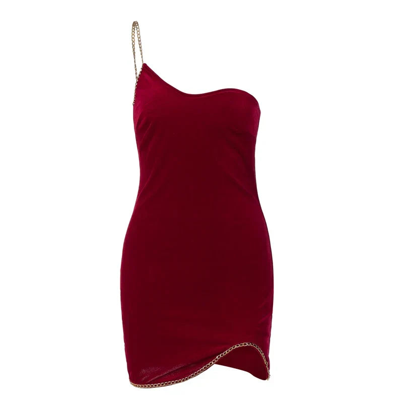 Satin One Shoulder Split Bodycon Mini Dress
