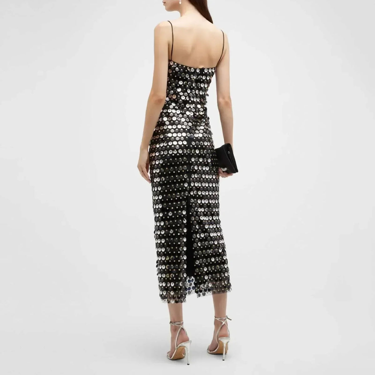 Sequin Paillette Spaghetti Strap Straight Midi Dress