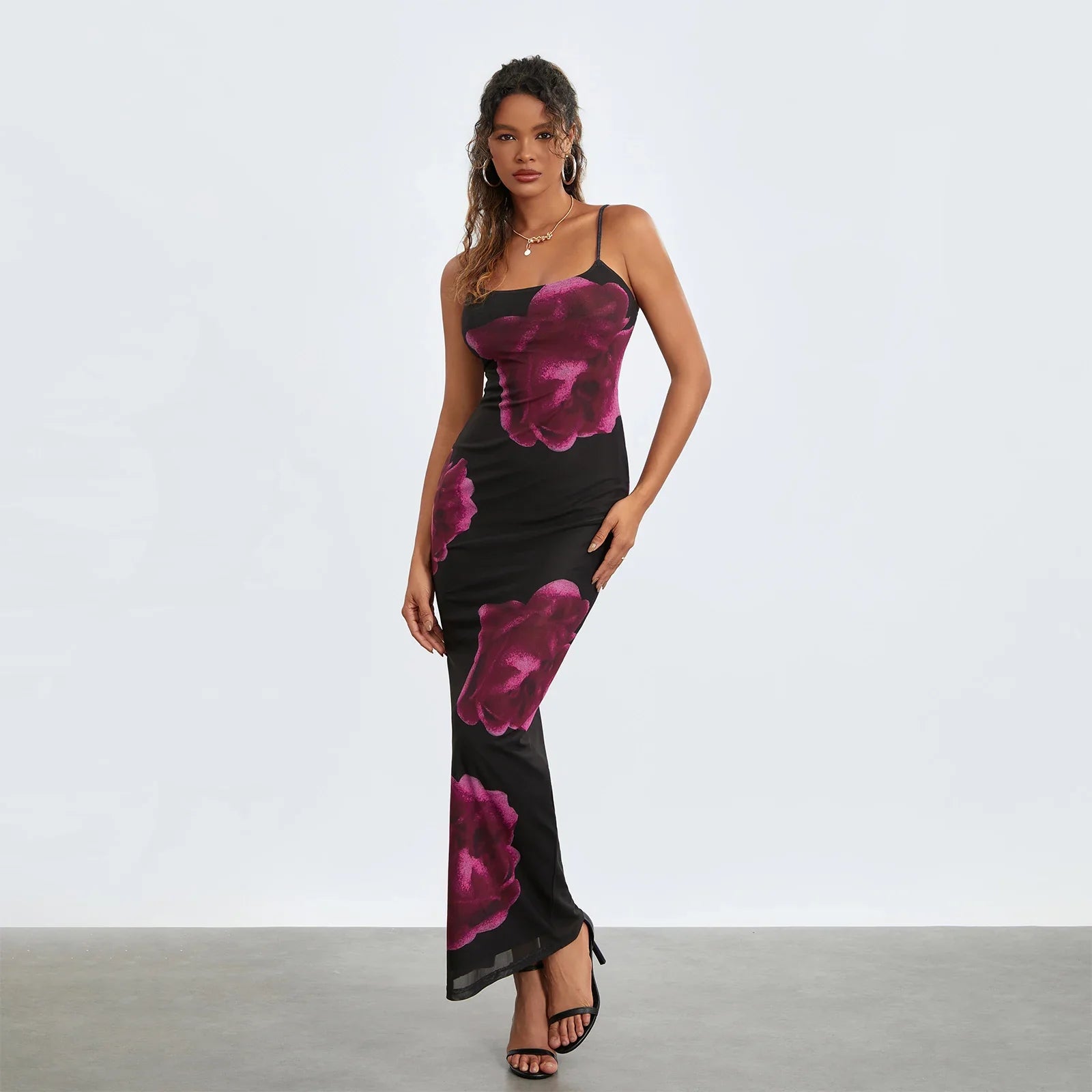 Sleeveless Spaghetti Strap Floral Split Back Hem Dress