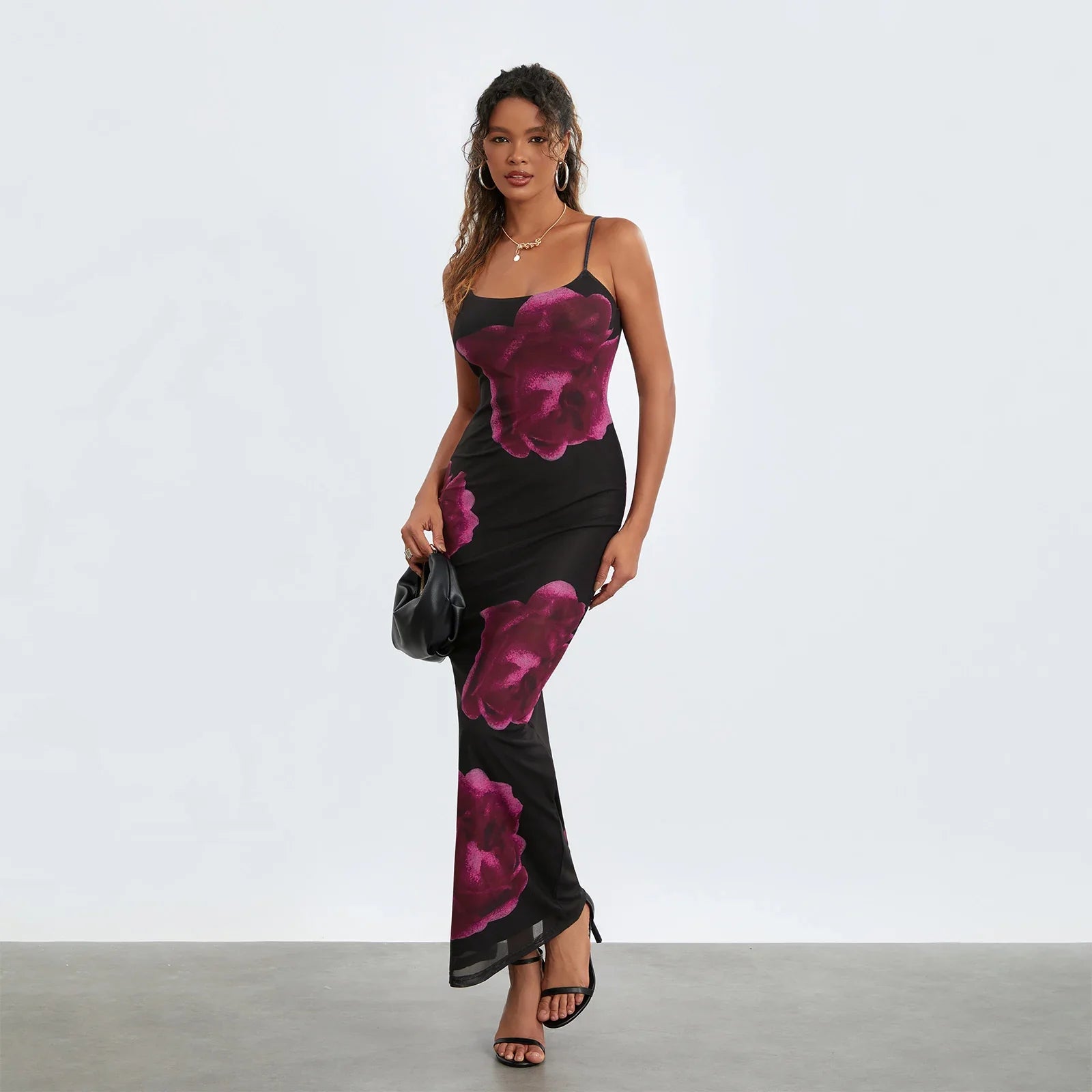 Sleeveless Spaghetti Strap Floral Split Back Hem Dress