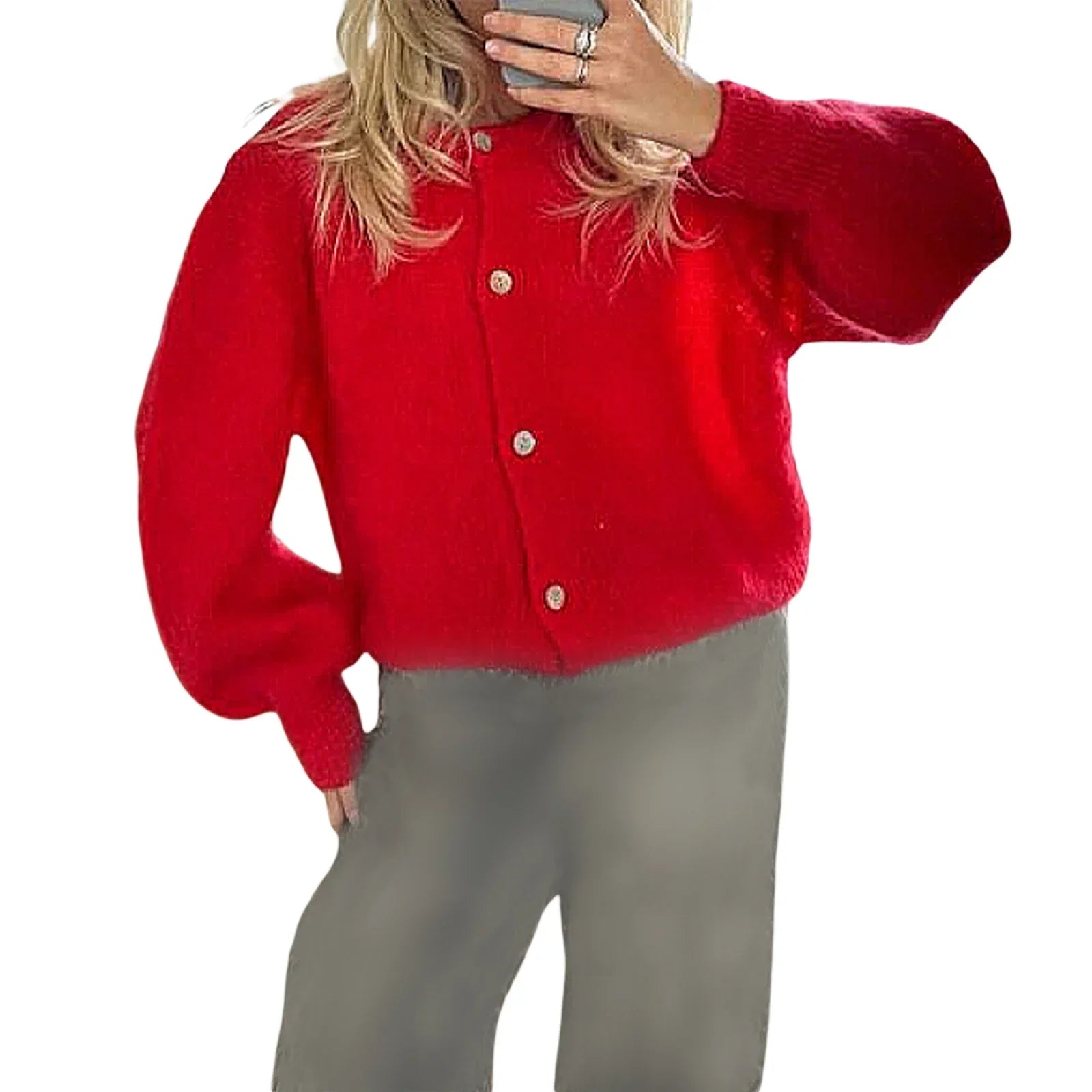 Solid Fuzzy Button Down Knit Cardigan