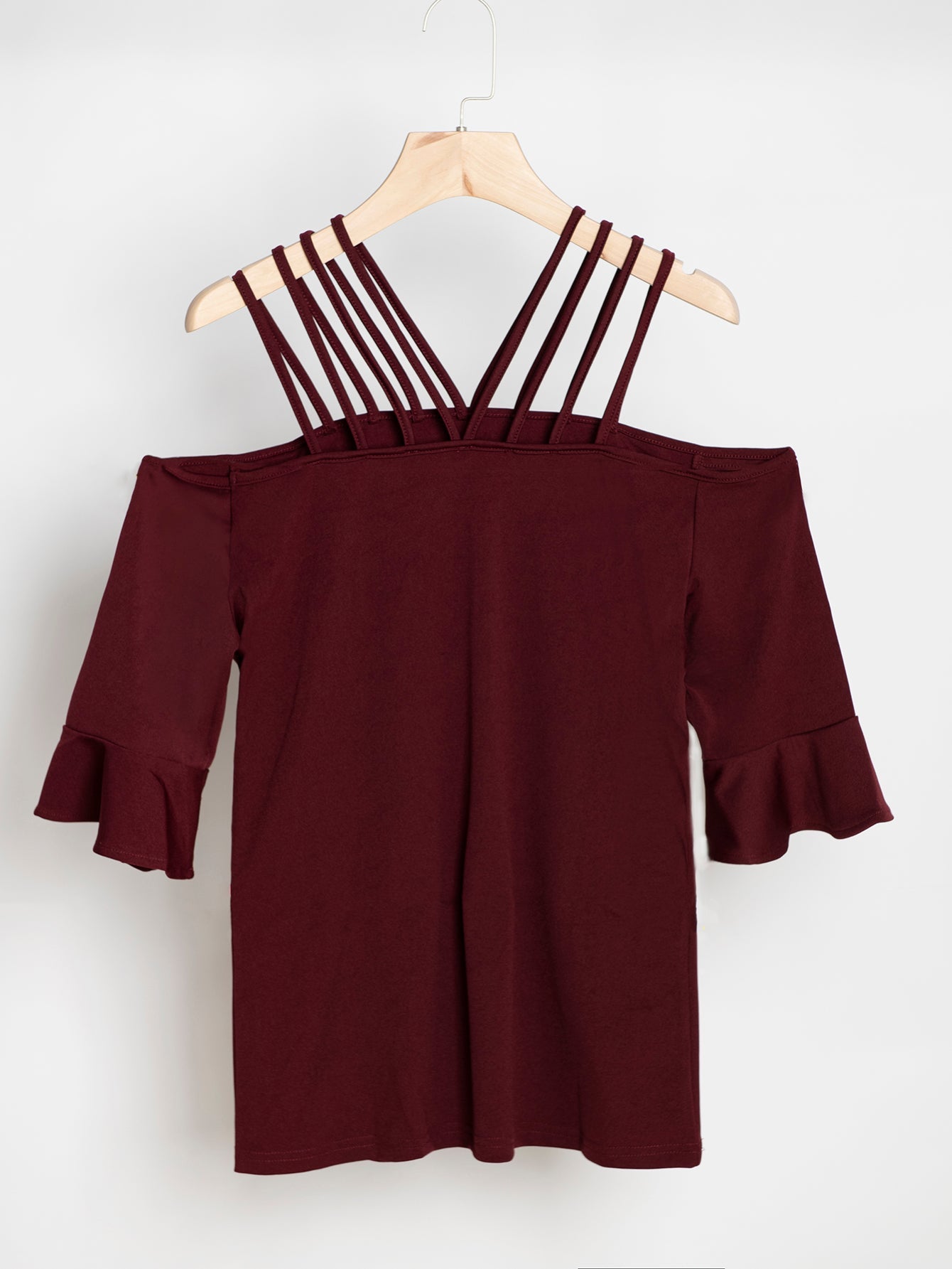 Women's Solid Color Off Shoulder Top Blouse Flare Sleeve Tops - Fashionpara