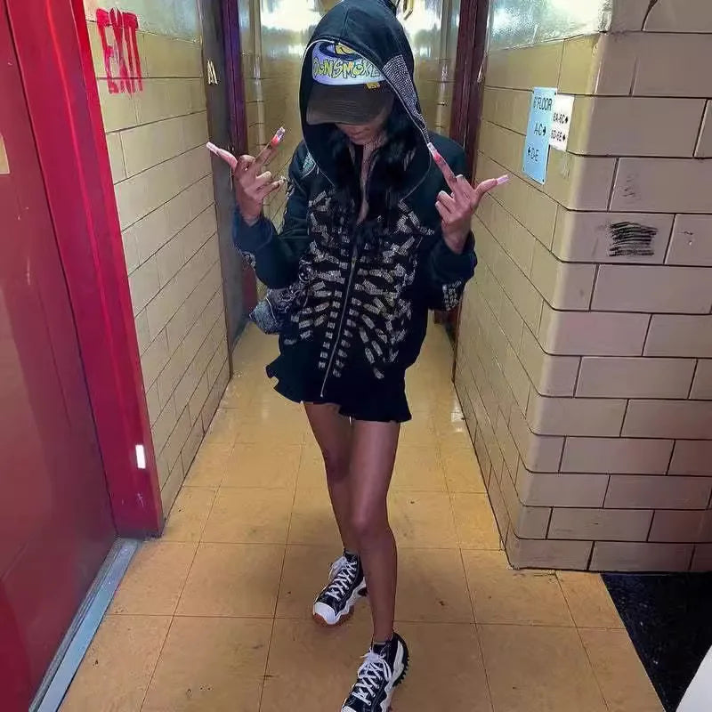 Y2K Diamond Skull Top Spring Clothing Sweatshirt Hoody 2