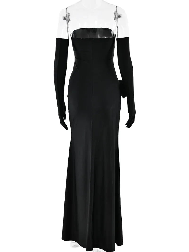 Red Christmas Party Dress - Strapless High Slit Maxi - Fashionpara