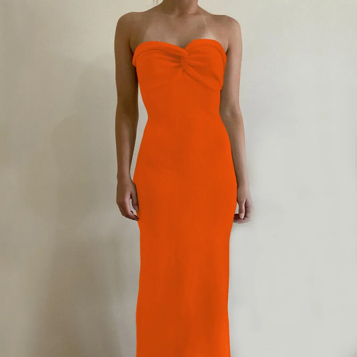 Ribbed Knit Strapless Twist-Front Bodycon Midi Dress 8