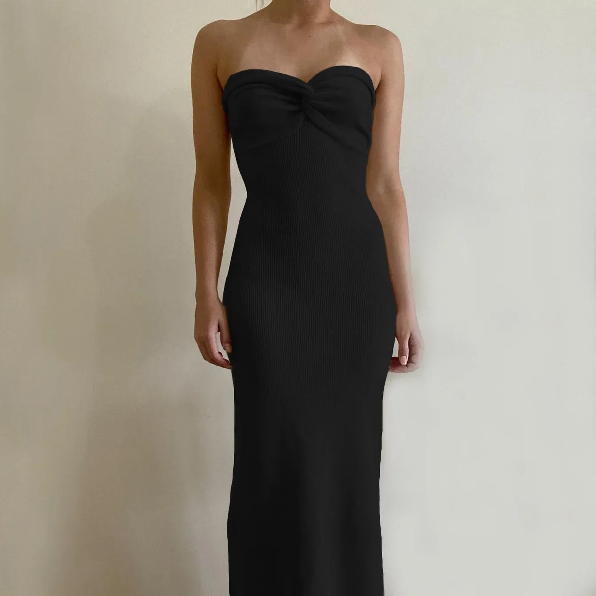 Ribbed Knit Strapless Twist-Front Bodycon Midi Dress 6