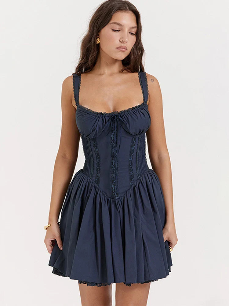 Elegant Italian Noodle Strap Lace Up Red Christmas Party Dress - Fashionpara