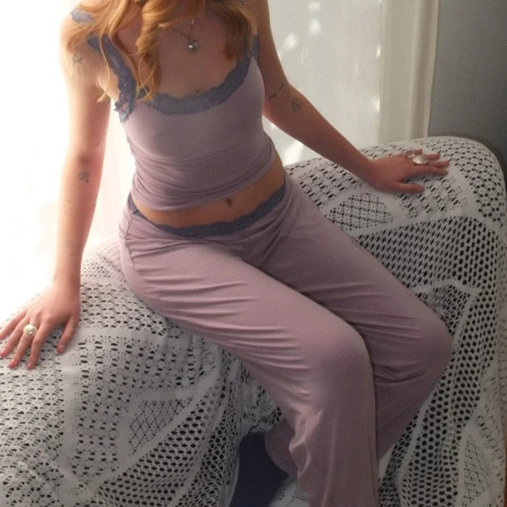 Open Back Lace Trim Crop Top