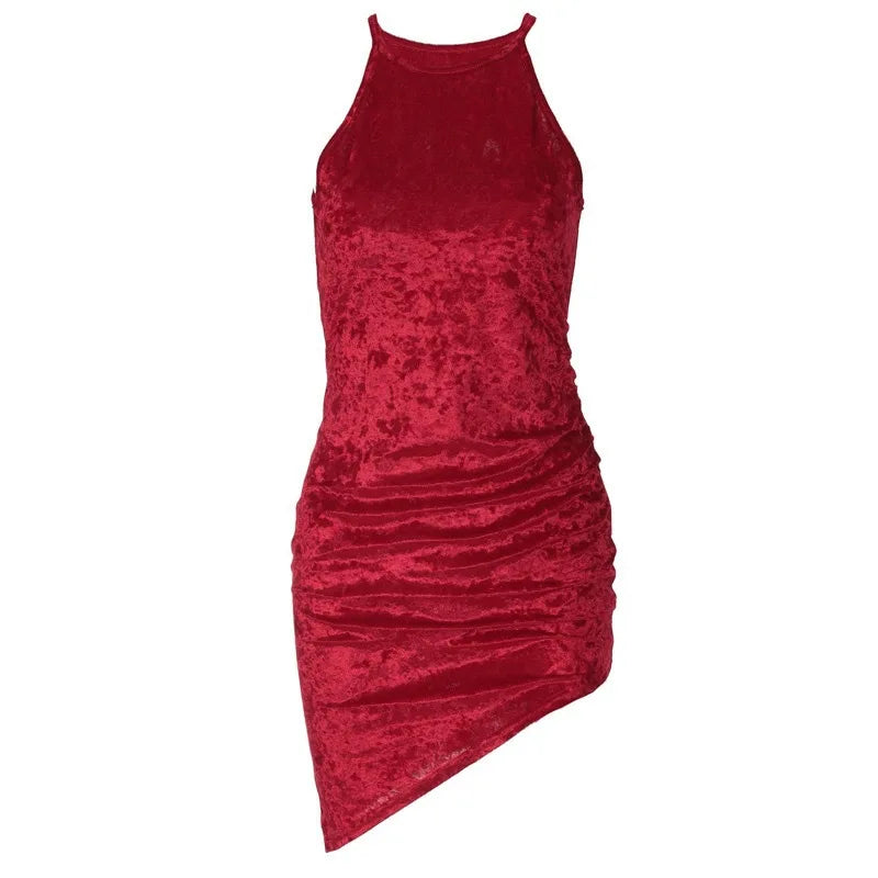 Velvet Halter Neck Ruched Bodycon Mini Dress 5