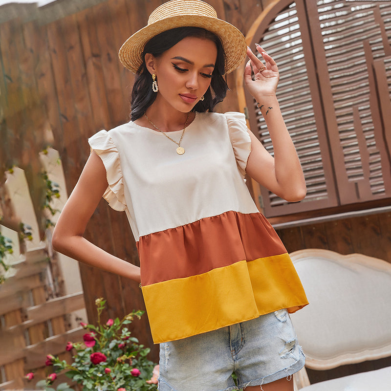 KittenAlarm - Women's Three-color Stitching Round Neck Sleeveless T-shirt