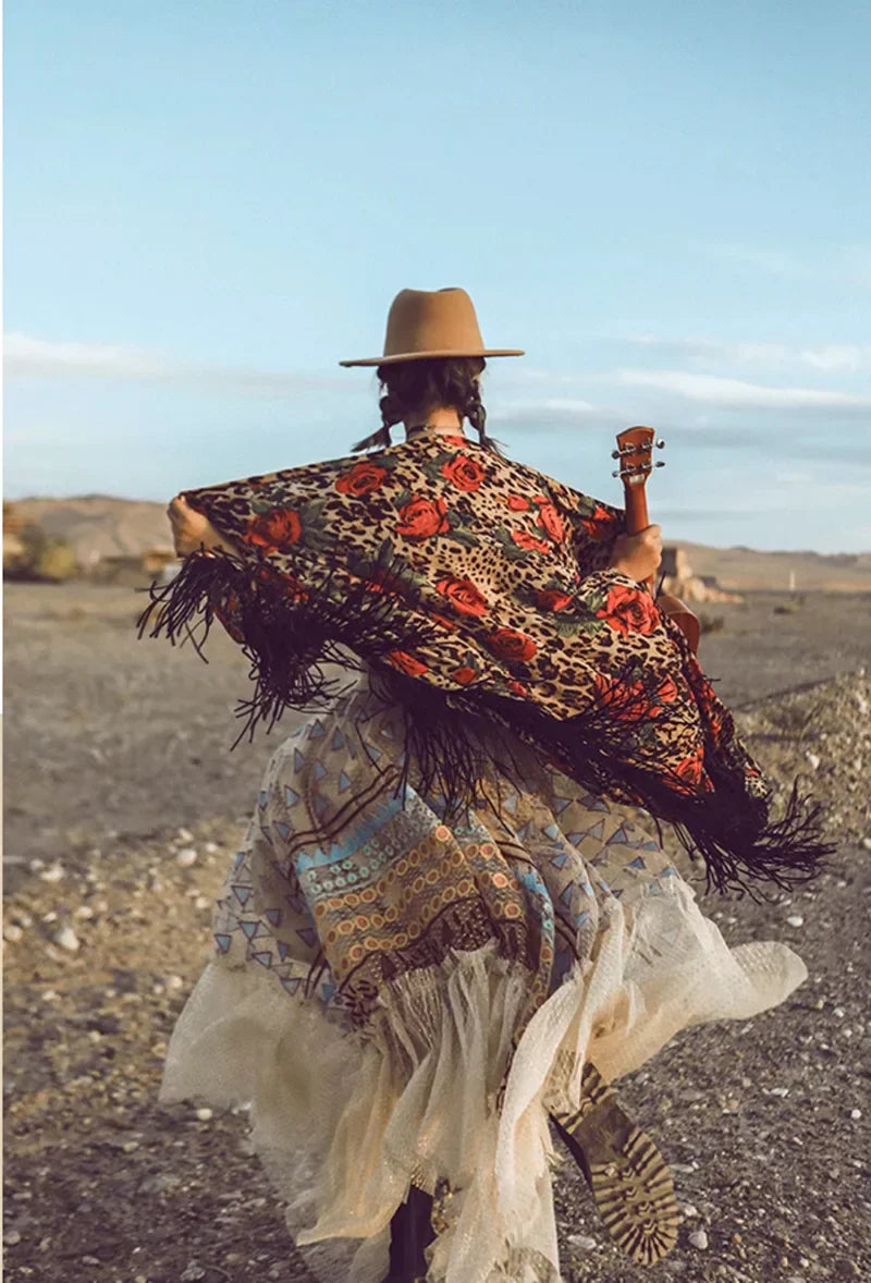 Bohemian Colorful Embroidery Lace Ruffles Asymmetrical Skirt