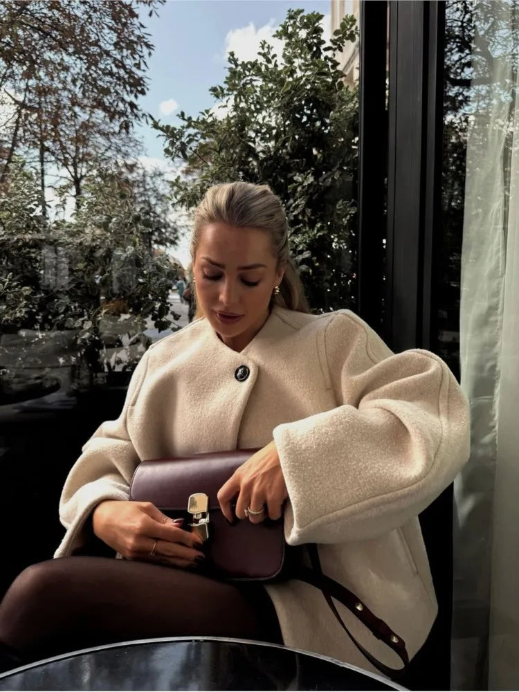 Casual Round Neck Loose Woolen Overcoat - Fashionpara