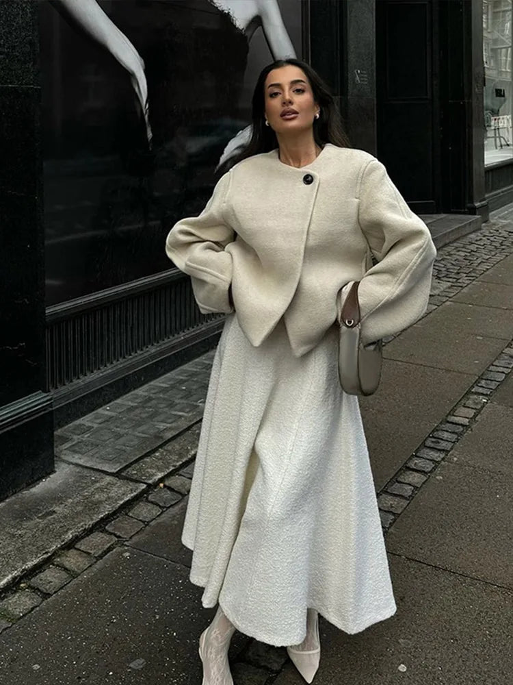 Casual Round Neck Loose Woolen Overcoat - Fashionpara