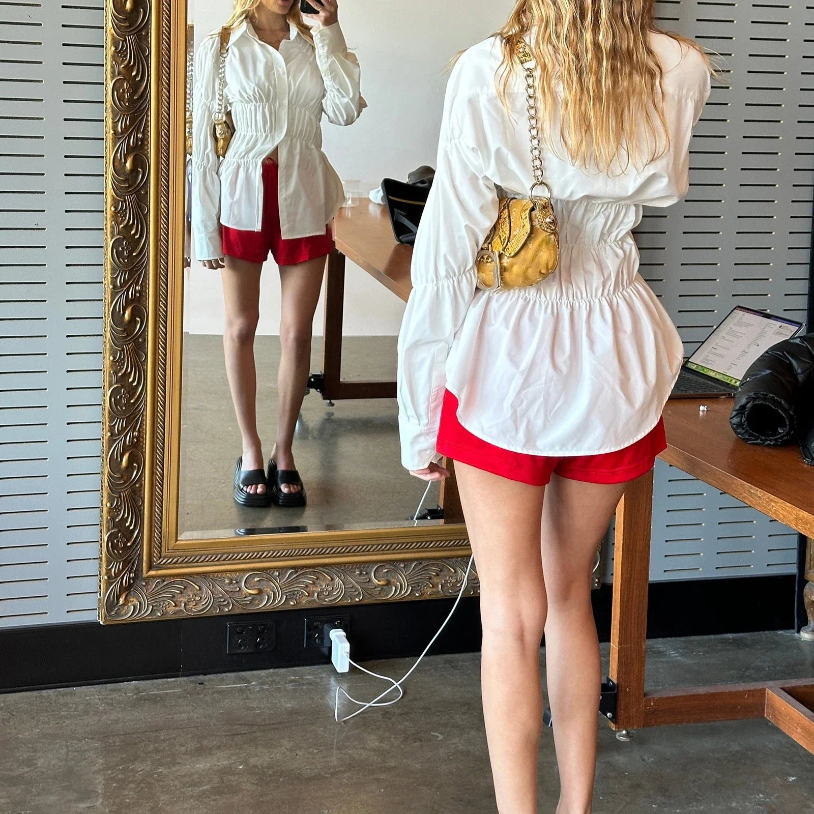 Y2K Long Sleeve Scrunched Blouse