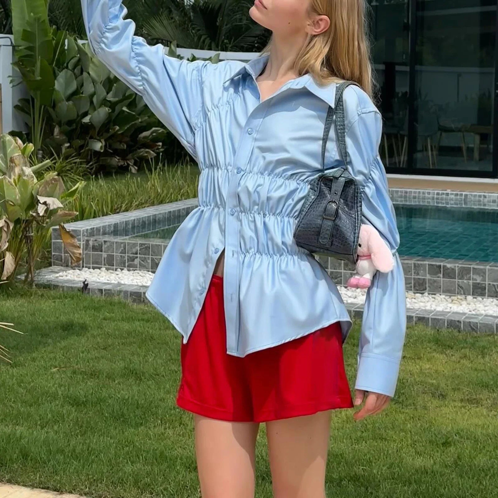 Y2K Long Sleeve Scrunched Blouse