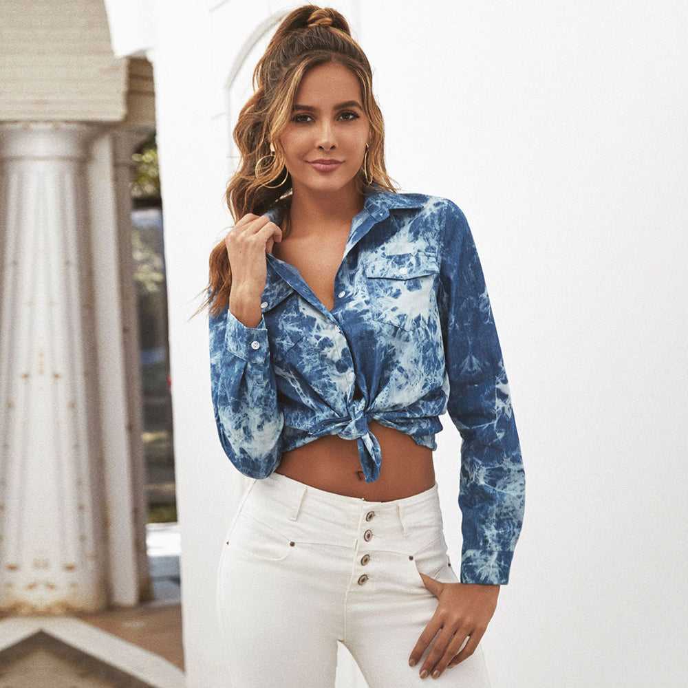 Women's fashion tie-dye elements casual long sleeve blouse - Fashionpara