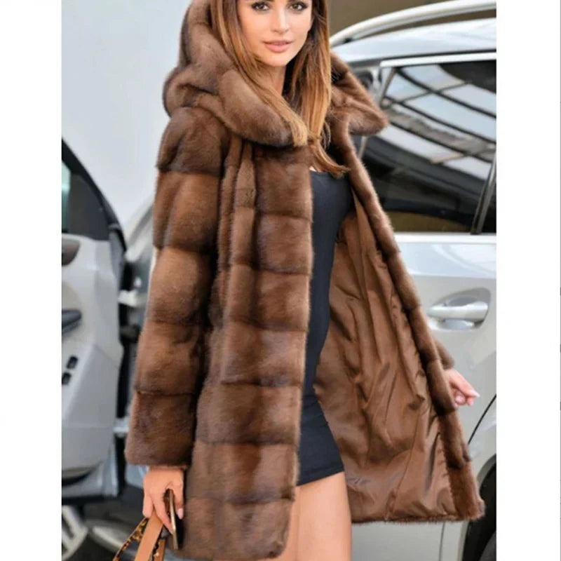 Women's Mink Hooded Long Coat