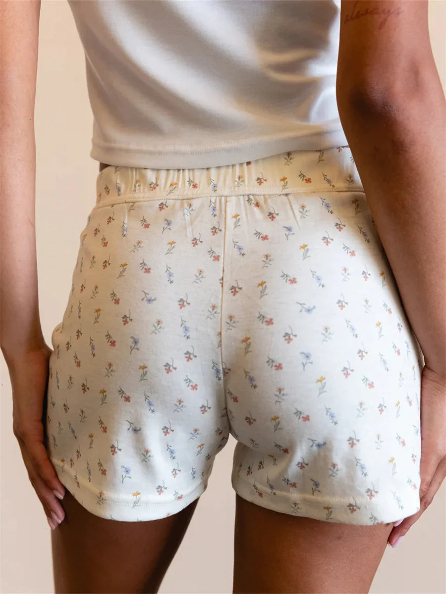 Floral High Elastic Waist Short