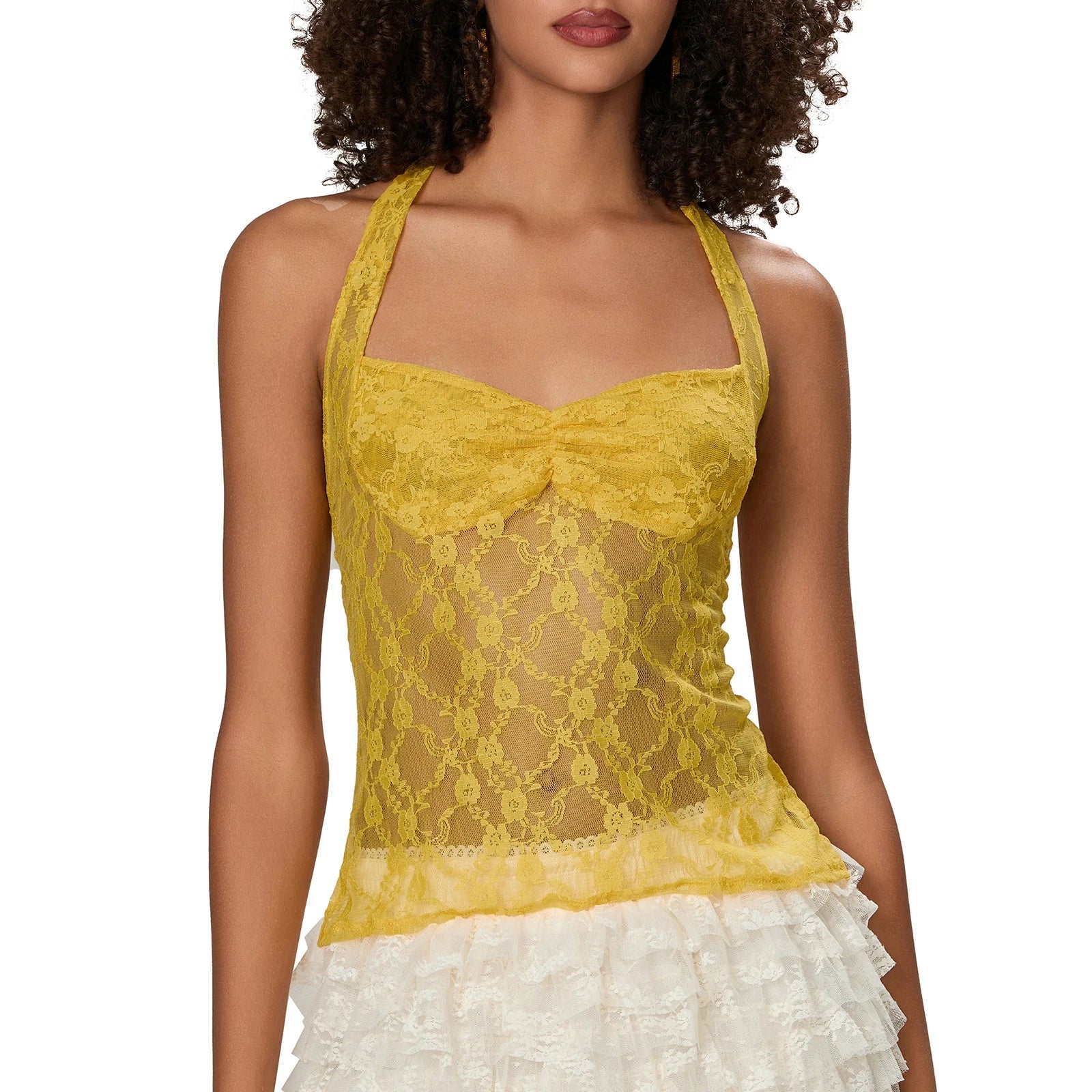 Lace Halter Tie-Up Crop Top