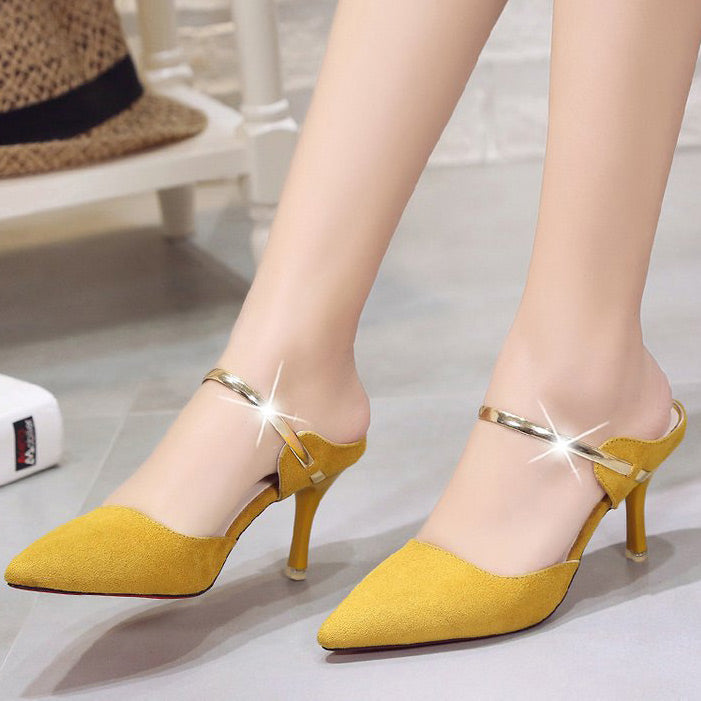 Metallic Ankle Straps Pointed Toe Stiletto Heel Shoes - Mislish